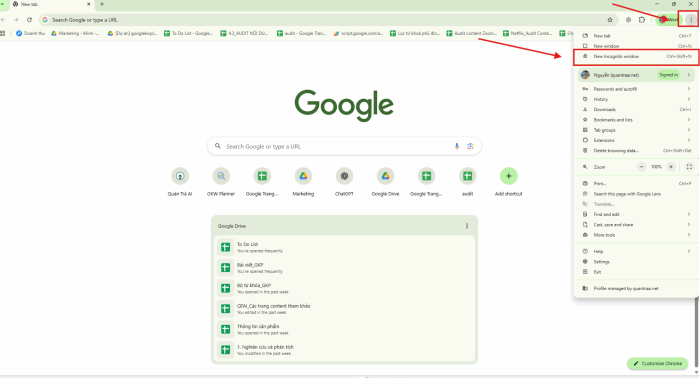 mở tab ẩn danh là cách kiểm tra thứ hạng từ khóa trên google